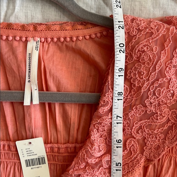 NEW Anthropologie Babydoll Lace Blouse Long Sleeve Sz Large Peach - Picture 9 of 11